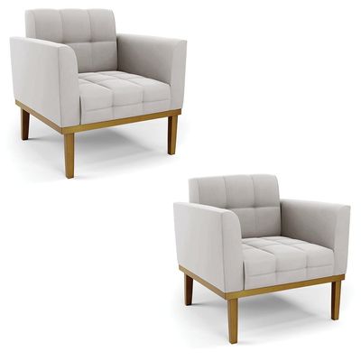 Kit 2 Poltronas Decorativas Karen Pés Fixo em Madeira Castanho Veludo Cinza G19 - Gran Belo