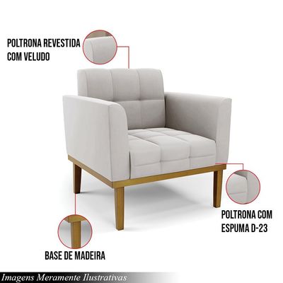 Kit 2 Poltronas Decorativas Karen Pés Fixo em Madeira Castanho Veludo Cinza G19 - Gran Belo