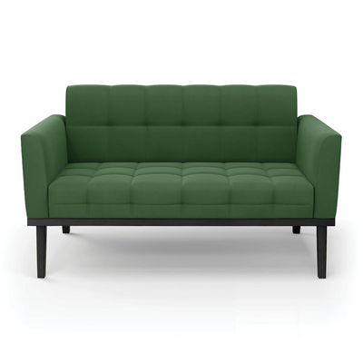 Poltrona Namoradeira Decorativa Karen Pés Fixo em Madeira Preto Suede Verde G19 - Gran Belo