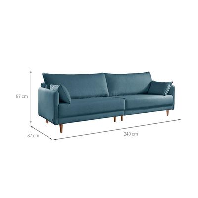 Sofá 3 Lugares Bipartido Vittro Linho Azul 240 cm