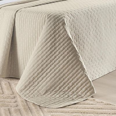 Kit Cobre Leito Colcha Quality Queen 3 Peças Percale 200 Fios Bordado - Cáqui