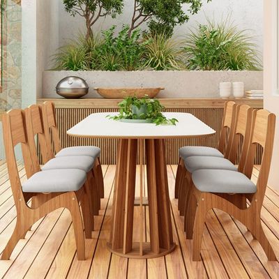 Mesa De Jantar 6 Lugares Pés Ripado Orgânico 180cm Dalí D03 Off White Freijó - Lyam Decor