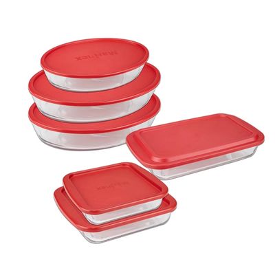 Conjunto de Assadeiras Nadir Marinex com Tampa Vermelha com 6 Peças