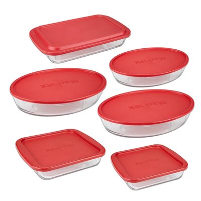 Conjunto de Assadeiras Nadir Marinex com Tampa Vermelha com 6 Peças