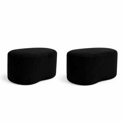 Kit 2 Puff Orgânico Curvo Feijão Sala Redondo Confortável Moderno Suede Preto