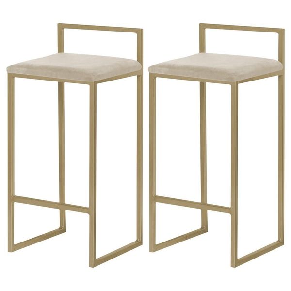 Kit 2 Banqueta Decorativa Selena Base Gold Veludo Bege - Gran Belo