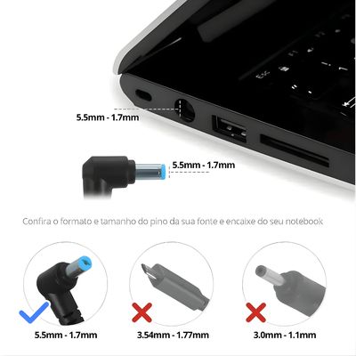 Fonte Carregador Notebook Aspire Series 19v 4.74a 5.5/1.7mm