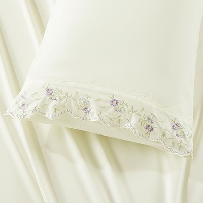 Jogo de Cama Lençol Casal Bordado Acalanto 4 Peças - Palha C - 100% Poliéster