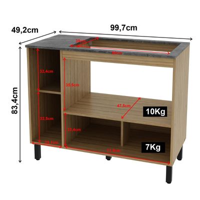 Balcão Cozinha Cooktop 5 Bocas Amêndoa com 2 Portas e Nicho Para Forno ou Forno-Microondas BL3316