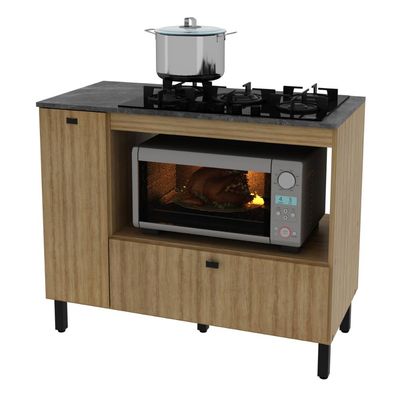Balcão Cozinha Cooktop 5 Bocas Amêndoa com 2 Portas e Nicho Para Forno ou Forno-Microondas BL3316