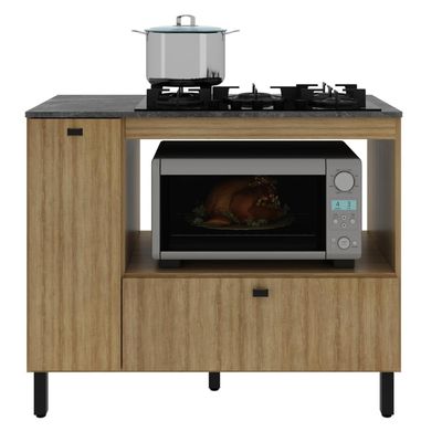 Balcão Cozinha Cooktop 5 Bocas Amêndoa com 2 Portas e Nicho Para Forno ou Forno-Microondas BL3316