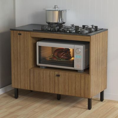 Balcão Cozinha Cooktop 5 Bocas Amêndoa com 2 Portas e Nicho Para Forno ou Forno-Microondas BL3316