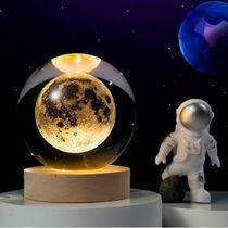 Luminária Galáxia 3D Esfera de Cristal com Madeira