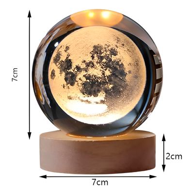 Luminária Galáxia 3D Esfera de Cristal com Madeira