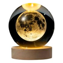 Luminária Galáxia 3D Esfera de Cristal com Madeira