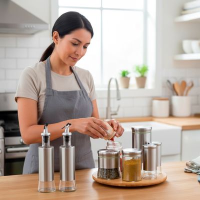 Kit Porta Condimentos e Galheteiros em Aço Inox