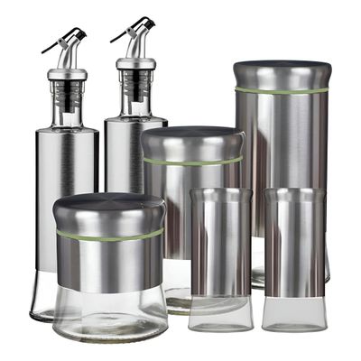 Kit Porta Condimentos e Galheteiros em Aço Inox