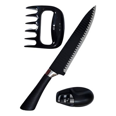 Kit para Churrasco 3 Peças Faca Garra Amolador