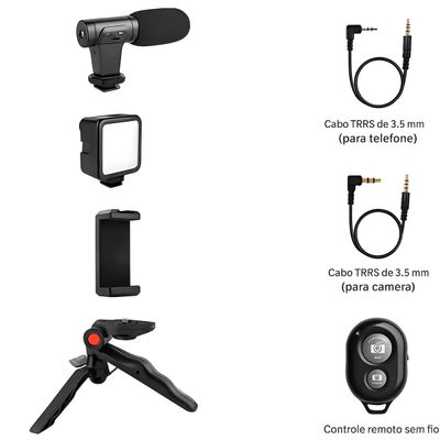 Kit Iluminação Fotografia Luz LED Suporte Microfone