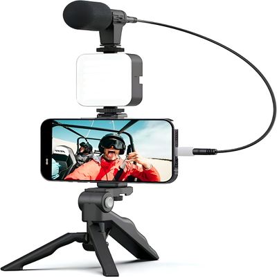 Kit Iluminação Fotografia Luz LED Suporte Microfone