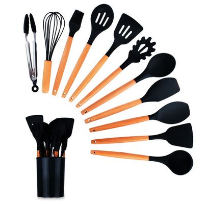 Kit 12 Peças Utensilios de Cozinha Colher  Preto