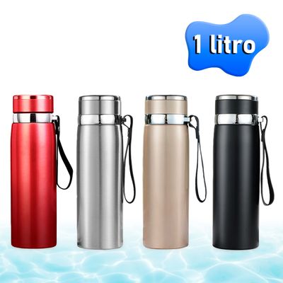 Garrafinha Térmica Aço Inox 1L  Cor:Azul com Prata
