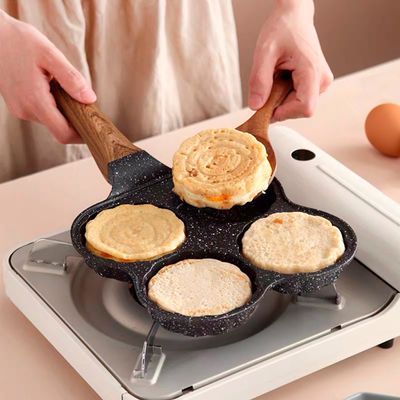 Frigideira 4 Ovos Antiaderente Com Alça Hamburguer Panqueca Cozinha - Preto
