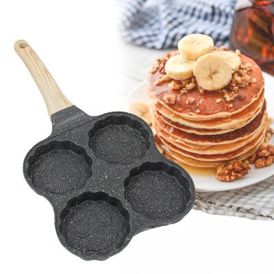 Frigideira 4 Ovos Antiaderente Com Alça Hamburguer Panqueca Cozinha - Preto