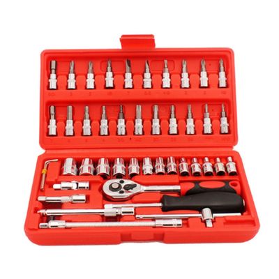 Conjunto de Ferramentas Socket 1/4 – 46 Peças com Soquetes, Chaves e Acessórios em Aço Cromo