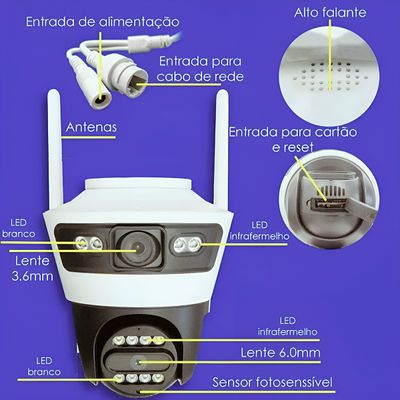 Câmera Vigilância Segurança Lente Dupla