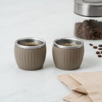 CONJUNTO 2 PEÇAS TRAMONTINA 2 XÍCARAS PARA CAFÉ EMPILHAVEL 80ML SEM ALÇA EM AÇO INOX CINZA 64760/348