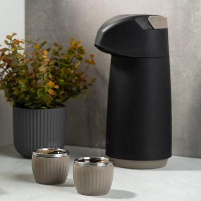 CONJUNTO 2 PEÇAS TRAMONTINA 2 XÍCARAS PARA CAFÉ EMPILHAVEL 80ML SEM ALÇA EM AÇO INOX CINZA 64760/348