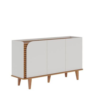 Aparador Buffet Jurere 136cm 3 Portas De Giro - Ssx Multicoisas Cor Off White Matte/freijo