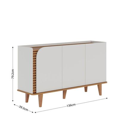 Aparador Buffet Jurere 136cm 3 Portas De Giro - Ssx Multicoisas Cor Off White Matte/freijo