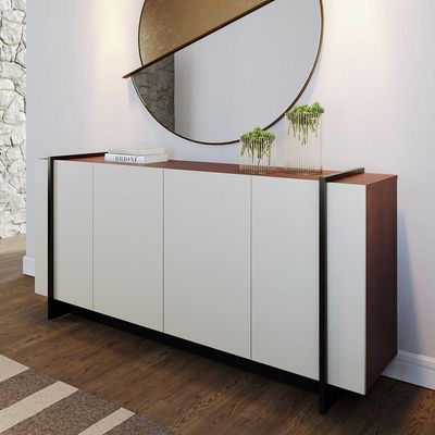 Aparador Buffet Copacabana 160cm 4 Portas De Giro - Ssx Multicoisas  Off White/nogueira Real/preto