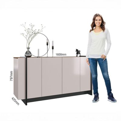 Aparador Buffet Copacabana 160cm 4 Portas De Giro - Ssx Multicoisas  Off White/nogueira Real/preto