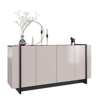 Aparador Buffet Copacabana 160cm 4 Portas De Giro - Ssx Multicoisas  Off White/nogueira Real/preto