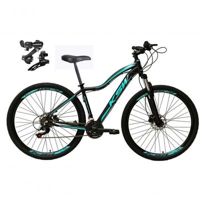 Bicicleta Aro 29 Ksw Mwza Feminina Câmbios Shimano 21v Freio A Disco Garfo Suspensão Mtb preto-Azul Tam: 15