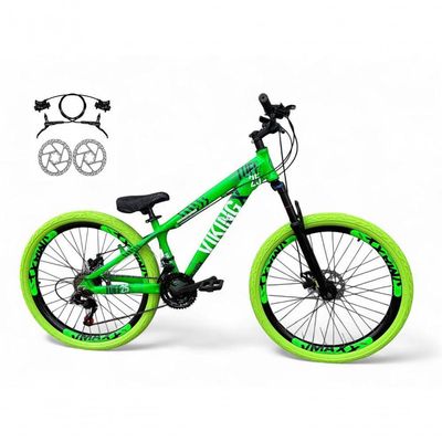 Bicicleta Aro 26 Vikingx Tuff Freio Hidráulico 21v Freeride Rodas Vmaxx Suspensão Pneu Flame Verde X25