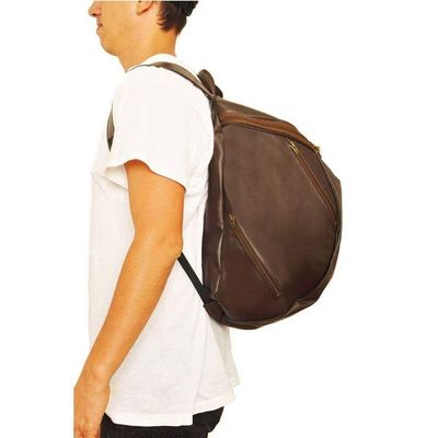 Mochila Masculina De Couro Grande Cor Marrom Com Faixa Branca? Não