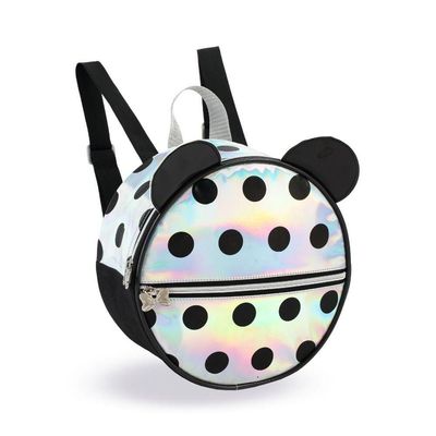 Kit Mochila Rodinhas Lancheira Estojo Bolinha Orelhinhas Prata Holografica Escolar Denlex