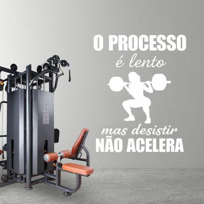 Adesivo Parede Motivacional Processo Lento Academia 75x95cm Branco Cor Preto