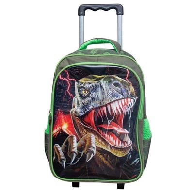 Kit Escolar Mochila + Lancheira + Estojo Reforçada Resistente 17'  Trex Attack Verde Escuro