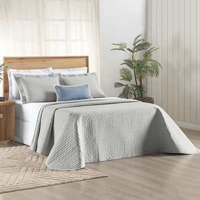Kit Cobre Leito Colcha Quality Queen 3 Peças Percale 200 Fios Bordado - Cinza