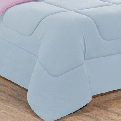 Kit Edredom Malha 100% Algodão Gran Moratta 3 Peças Queen - Azul Bebê/Rosa Bebê