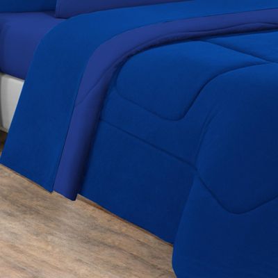 Edredom Malha 100% Algodão Gran Moratta 1 Peça Casal - Azul Royal/Azul Royal