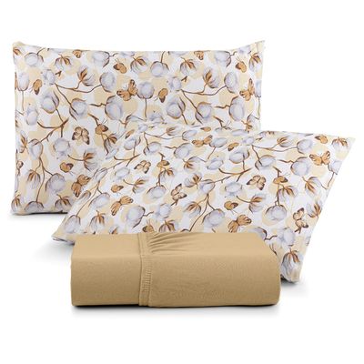 Jogo de Lençol Luar Casal 3 Peças Malha 100% Algodão Estampado - Mostarda Cotton