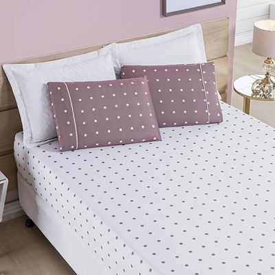 Jogo de Cama Lençol Celine Casal Queen 03 Peças Micropercal 200 Fios Bolinhas - Rosê