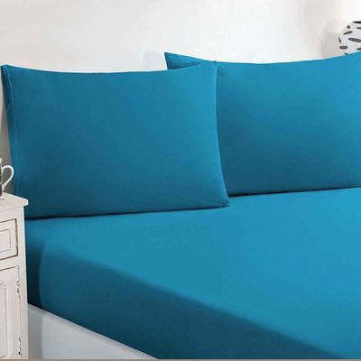 Jogo De Cama Malha Lençol 100% Algodão Gran Moratta 3 Peças Queen - Azul Turquesa