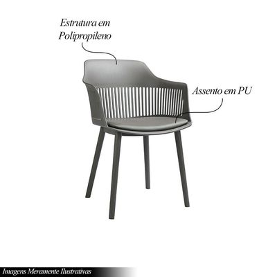 Kit 3 Cadeiras Decorativas Prescott Sala de Jantar PP/PU Cinza G56 - Gran Belo